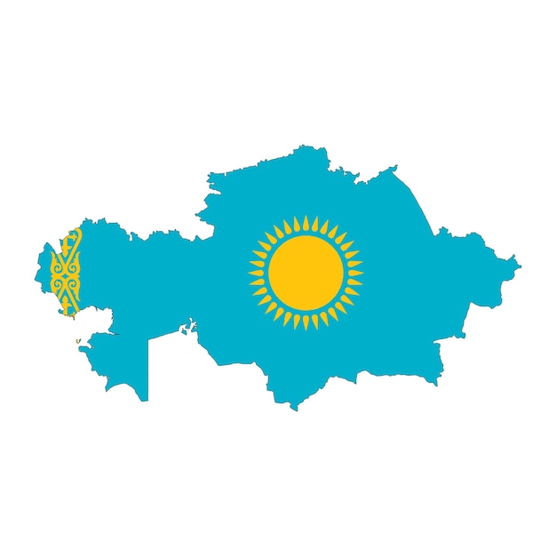 Silueta de mapa de Kazajstán con bandera aislada sobre fondo blanco