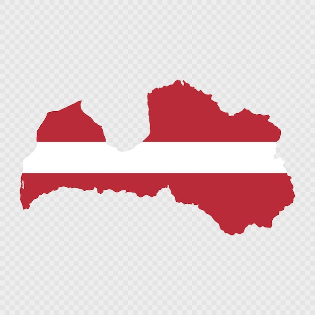La silueta del mapa de Letonia con la bandera