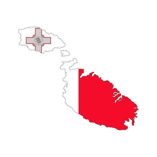 Silueta de mapa de malta con bandera sobre fondo blanco