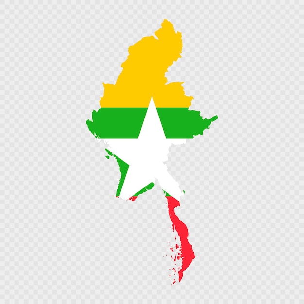 La silueta del mapa de Myanmar con la bandera