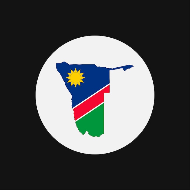 Silueta de mapa de Namibia con bandera sobre fondo blanco