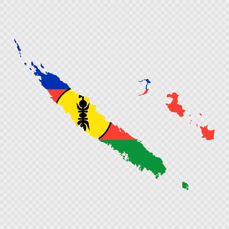 Vector la silueta del mapa de nueva caledonia con la bandera