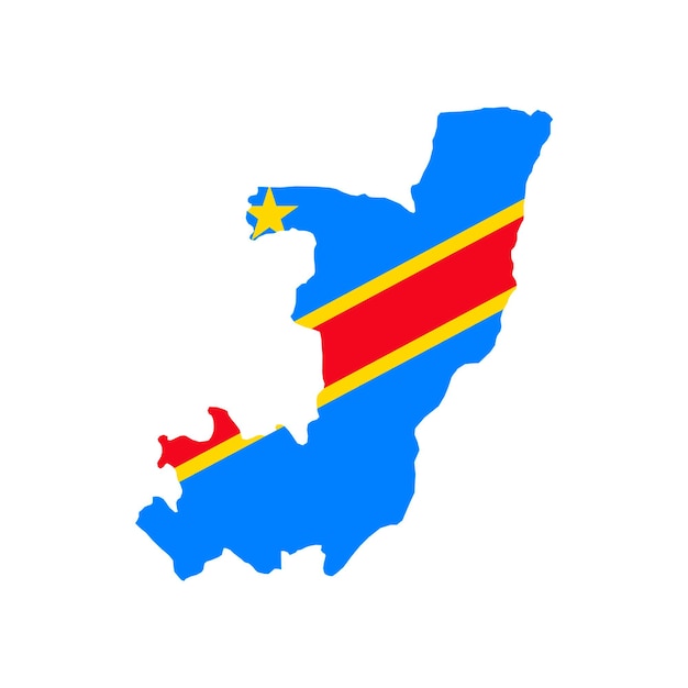 Silueta de mapa de República Democrática del Congo con bandera sobre fondo blanco