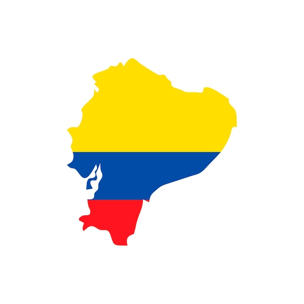 Silueta de mapa de República de Ecuador con bandera sobre fondo blanco