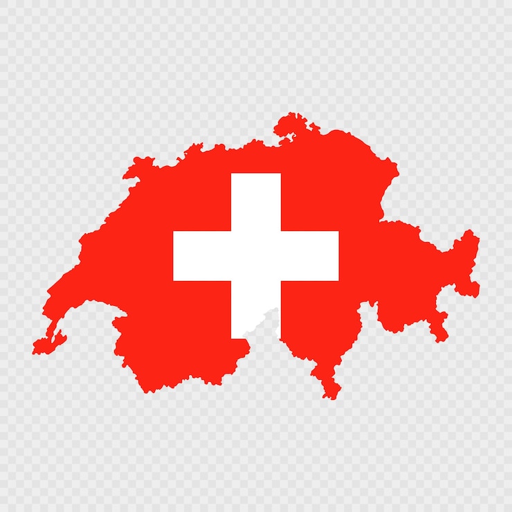 Vector silueta del mapa de suiza con bandera