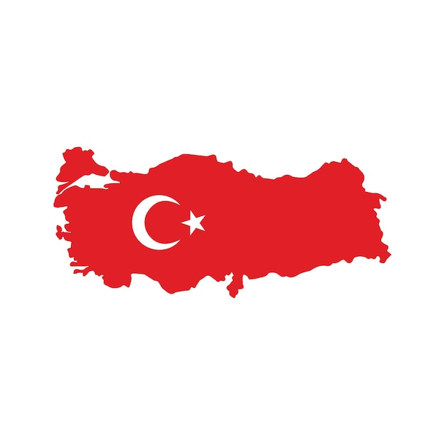Vector silueta de mapa de turquía con bandera nacional sobre un fondo blanco ilustración vectorial
