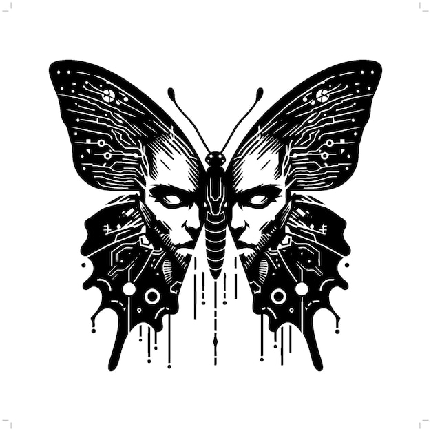 Vector silueta de mariposa en el animal cyberpunk ilustración futurista moderna