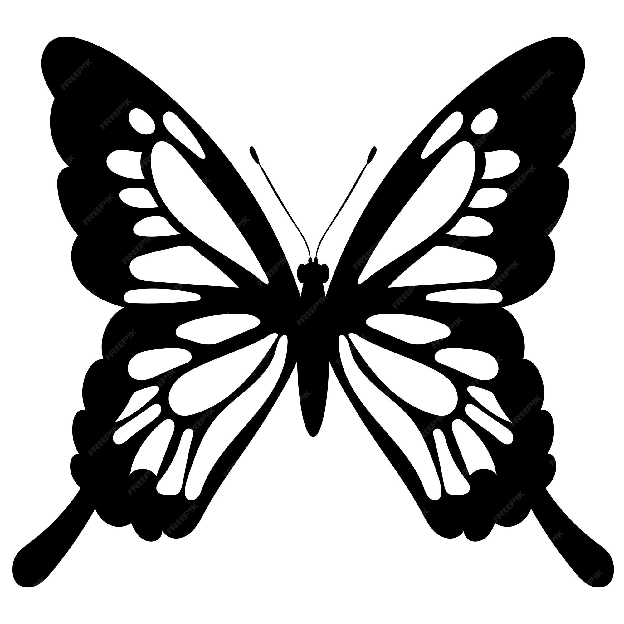 Silueta De Mariposa En Blanco Y Negro Sobre Un Fondo Blanco Vector