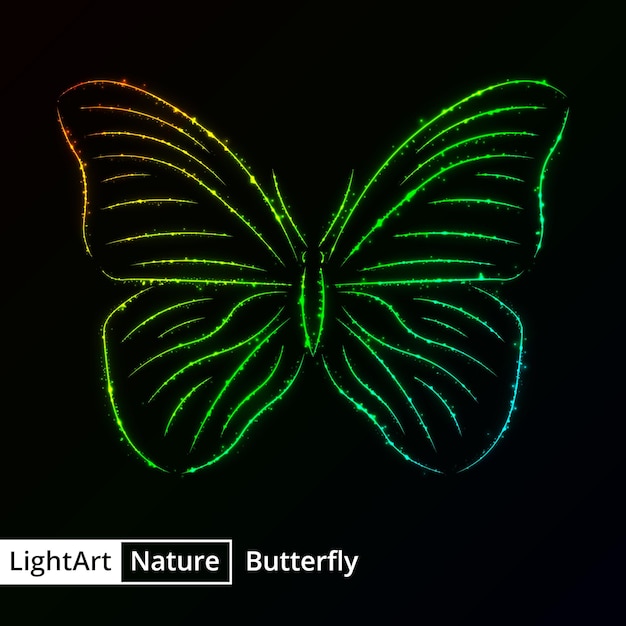 Silueta de mariposa de luces sobre fondo negro