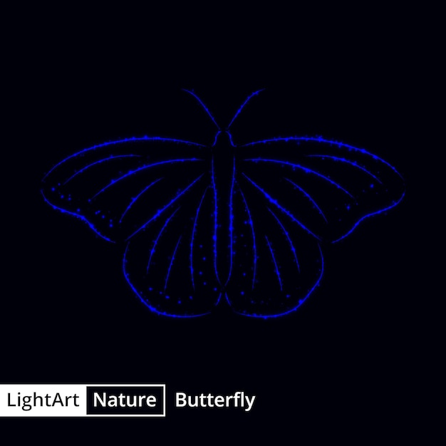 Silueta de mariposa de luces sobre fondo negro