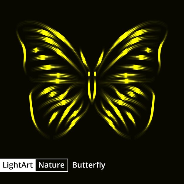 Silueta de mariposa de luces sobre fondo negro