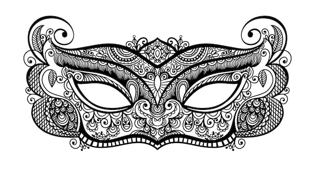 Silueta de máscara de carnaval veneciano lineart negro