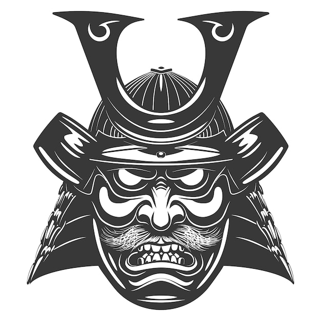 Vector silueta máscara tradicional japonesa máscara samurai sólo color negro