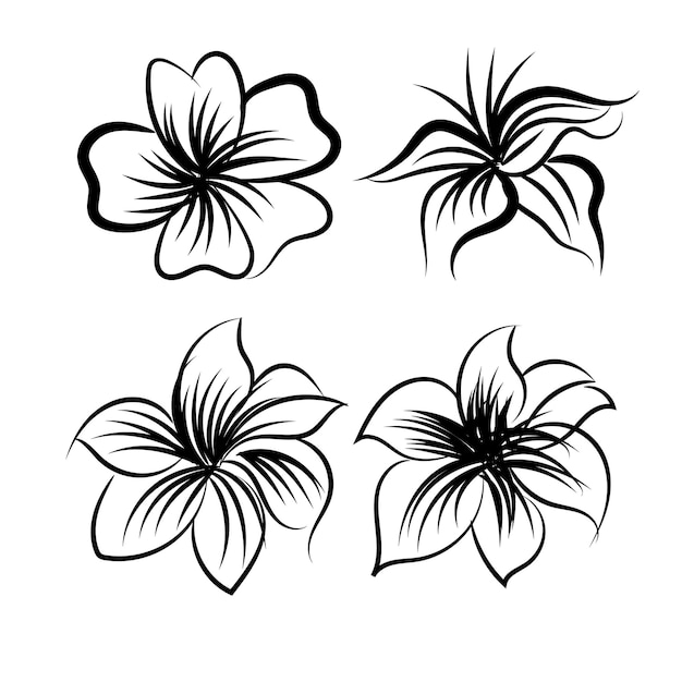 silueta de mascota vectorial de una hermosa colección de flores tropicales