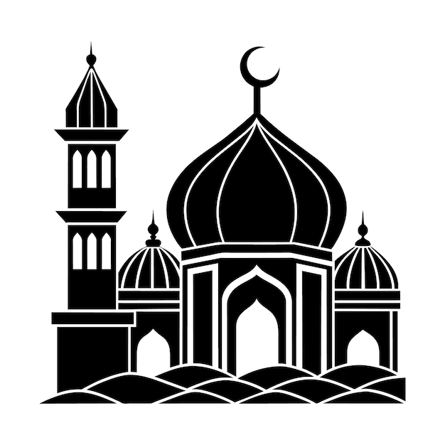 Una silueta de minarete de mezquita negra para el Eid Mubarak