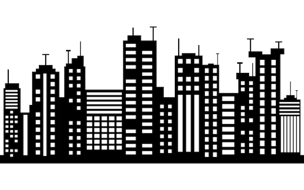 Silueta minimalista del horizonte de la ciudad con edificios modernos de gran altura