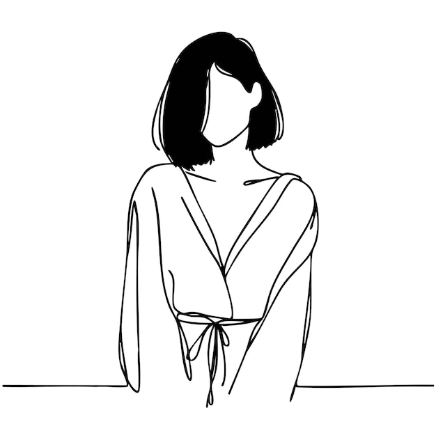 Silueta minimalista de retrato de mujer Dibujo continuo de una línea Fondo blanco Vector