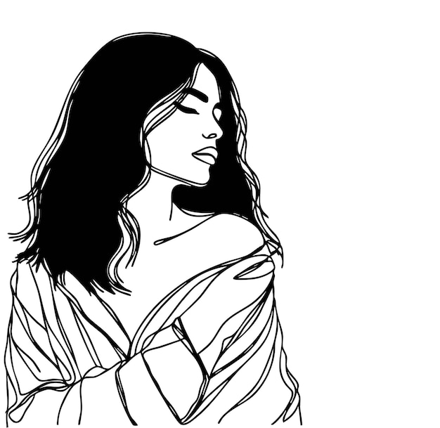 Silueta minimalista de retrato de mujer Dibujo continuo de una línea para salón de belleza