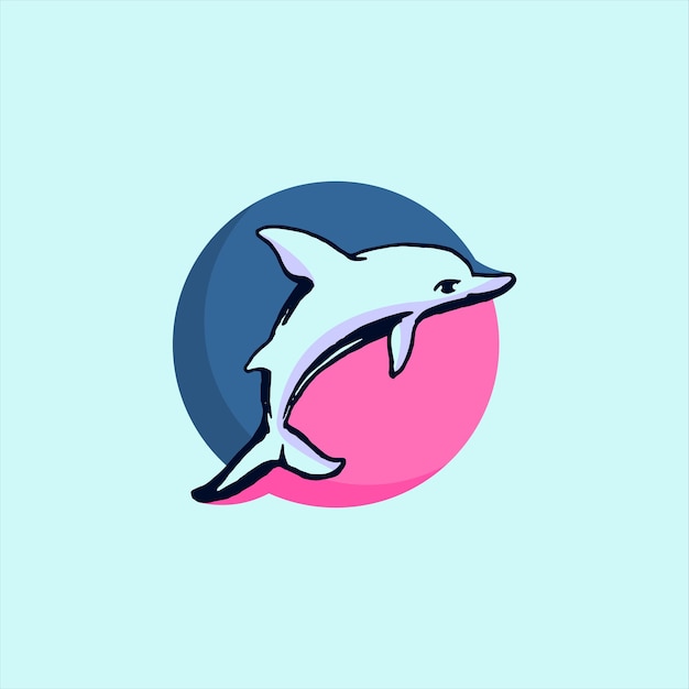 silueta moderna de delfines en colorido marco redondo plano