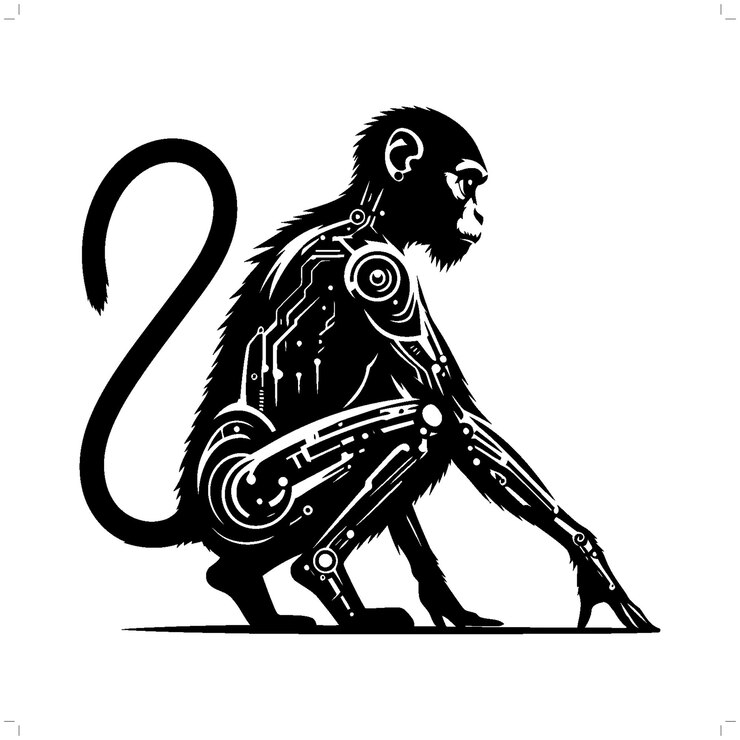 Vector silueta de mono en el animal cyberpunk ilustración futurista moderna