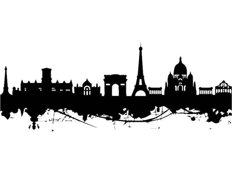 silueta monocromática del horizonte de París Ilustración vectorial