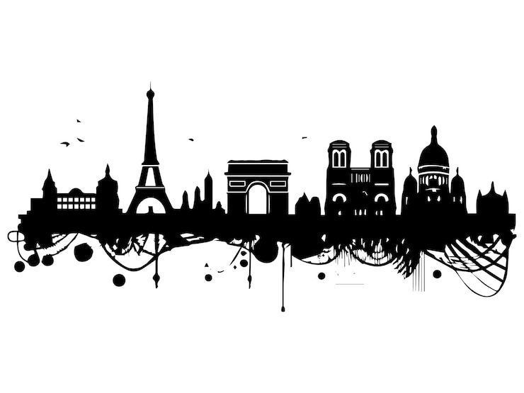 silueta monocromática del horizonte de París Ilustración vectorial