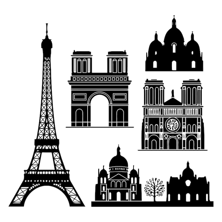 Vector silueta monocromática del horizonte de parís ilustración vectorial
