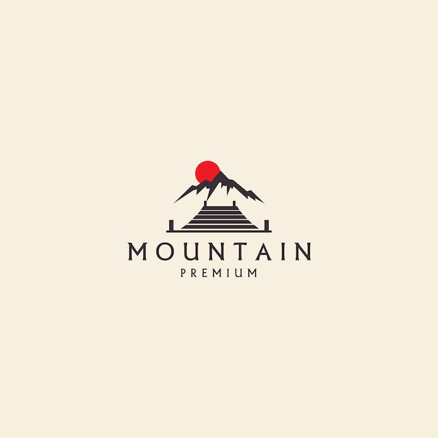 Silueta de montañas y muelles retro logo vector icono símbolo ilustración diseño