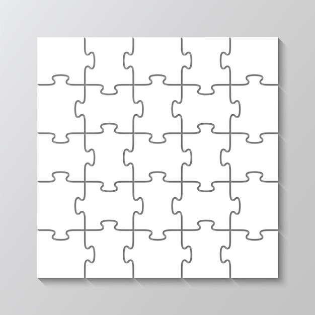 Silueta de mosaico con 25 detalles esquema de juego de pensamiento cuadrícula de piezas de rompecabezas