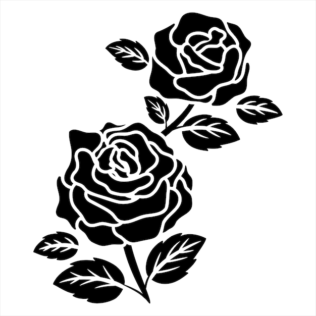 Silueta motivo negro flor rosa