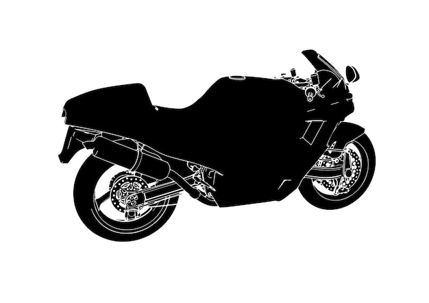 Silueta de motocicleta deportiva en vector de fondo blanco