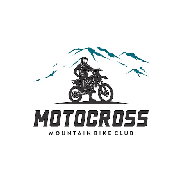 Vector silueta de motocross en la plantilla de diseño de logotipo de montaña