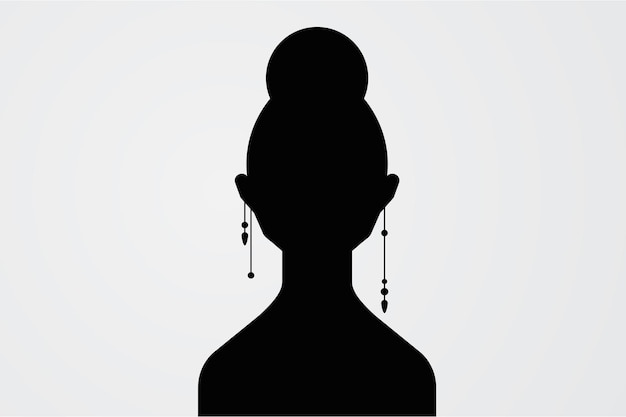 Vector silueta de una mujer africana con peinado de moño y pendiente. hermoso, negro, niña, vector, diseño