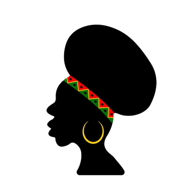 Silueta de mujer afroamericana con pendiente tradicional Perfil de mujer negra aislado en blanco Ilustración vectorial