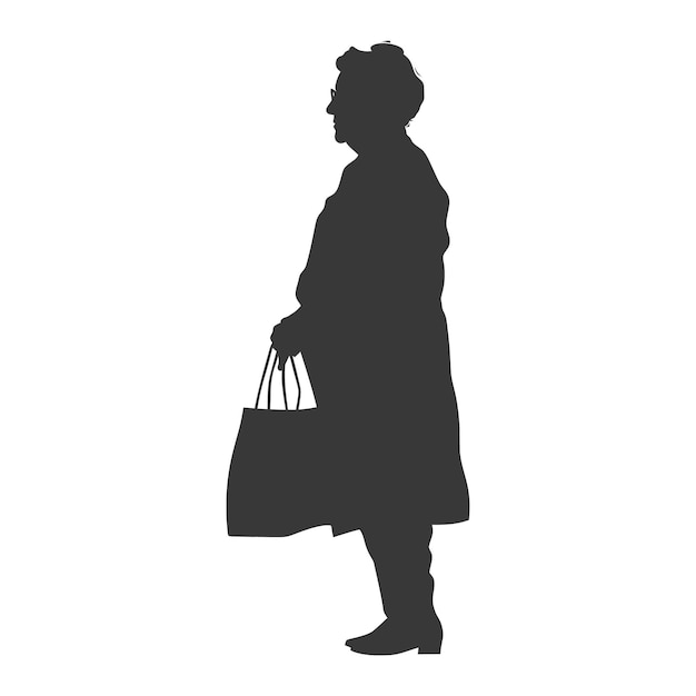 Vector silueta mujer anciana con cesta de compras cuerpo entero color negro sólo