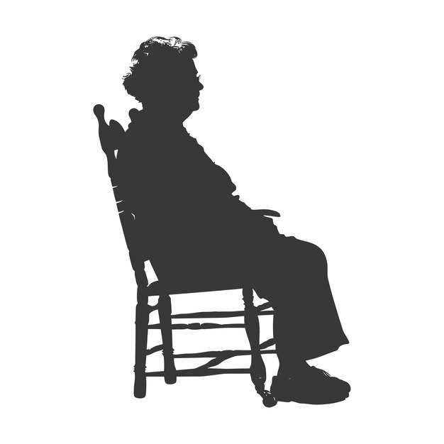 Silueta de una mujer anciana sentada en la silla de color negro sólo