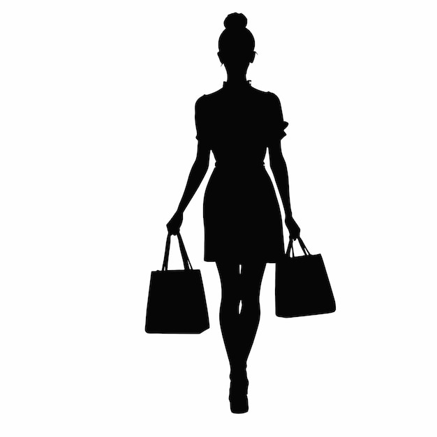 una silueta de una mujer con una bolsa y una bolsa