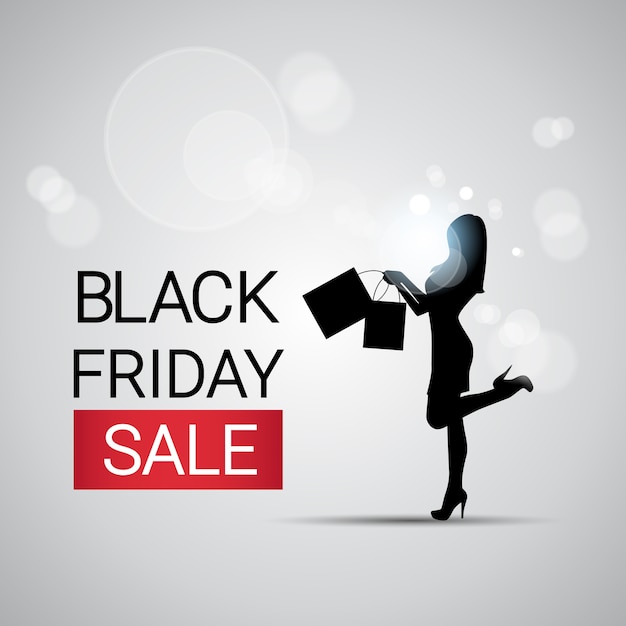 Silueta de mujer con bolsa de compras Black Friday