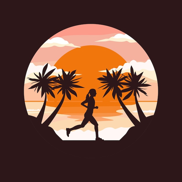 silueta de mujer corriendo en la ilustración de la playa