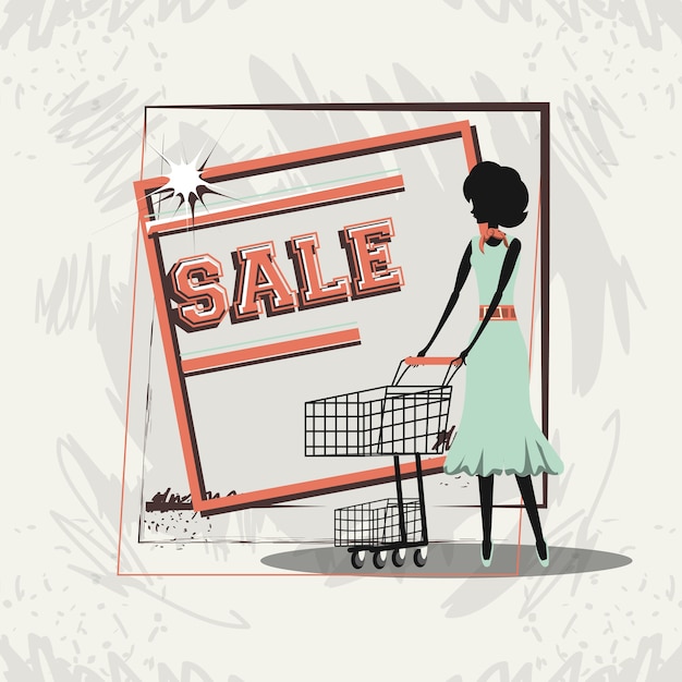 silueta de mujer en estilo retro día de compras