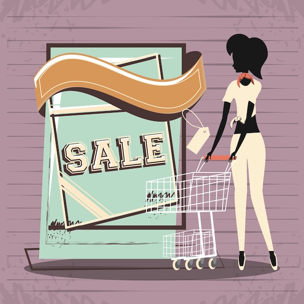 silueta de mujer en estilo retro día de compras