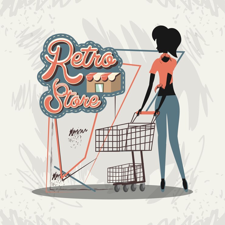 Vector silueta de mujer en estilo retro día de compras