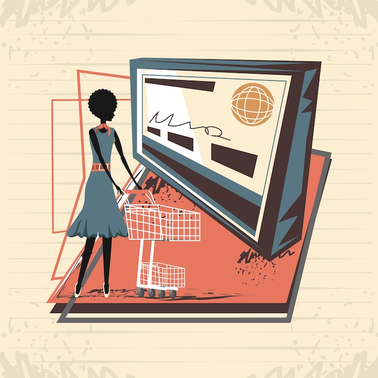 Vector silueta de mujer en estilo retro día de compras