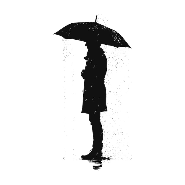 Vector silueta mujer y hombre con paraguas color negro sólo cuerpo entero