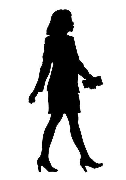 Silueta de una mujer joven en un traje de oficina gente de negocios de color negro
