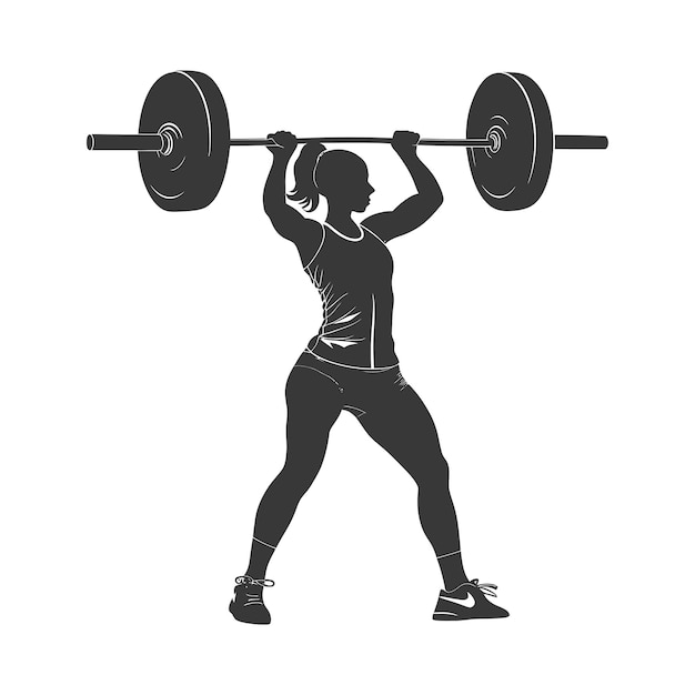 Vector silueta mujer levantamiento de pesas jugadora en acción cuerpo entero color negro sólo