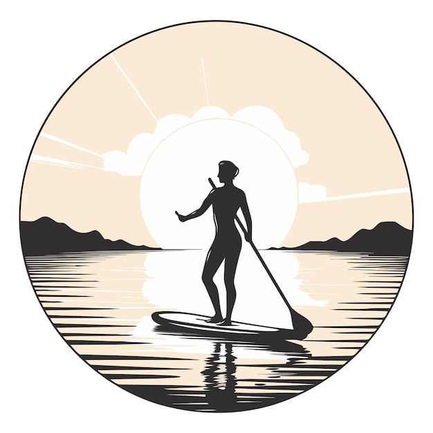 Vector silueta de una mujer en una tabla de paddle de pie