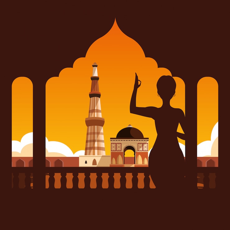 Vector silueta de mujer con taj mahal emblemático indio