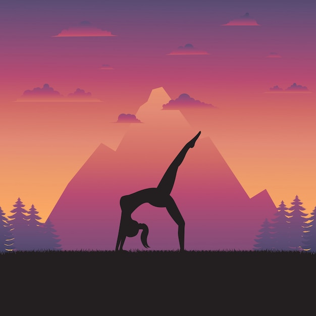 Vector silueta de mujer de yoga en la naturaleza