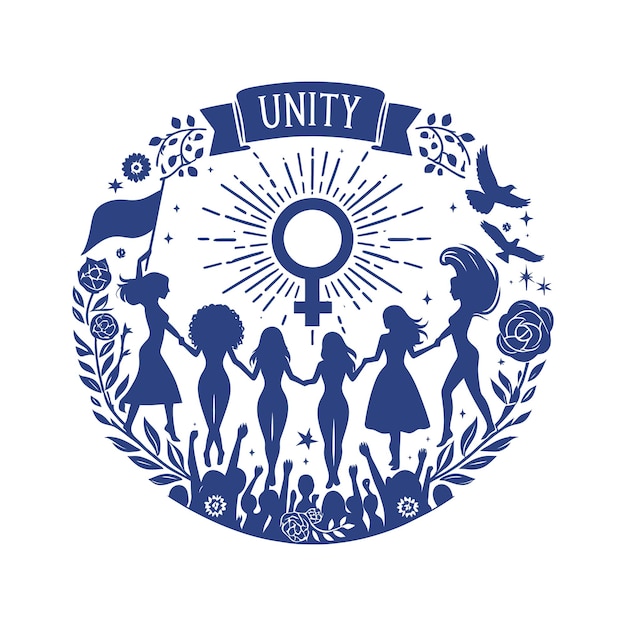 Silueta de mujeres formando un círculo con la palabra Unidad